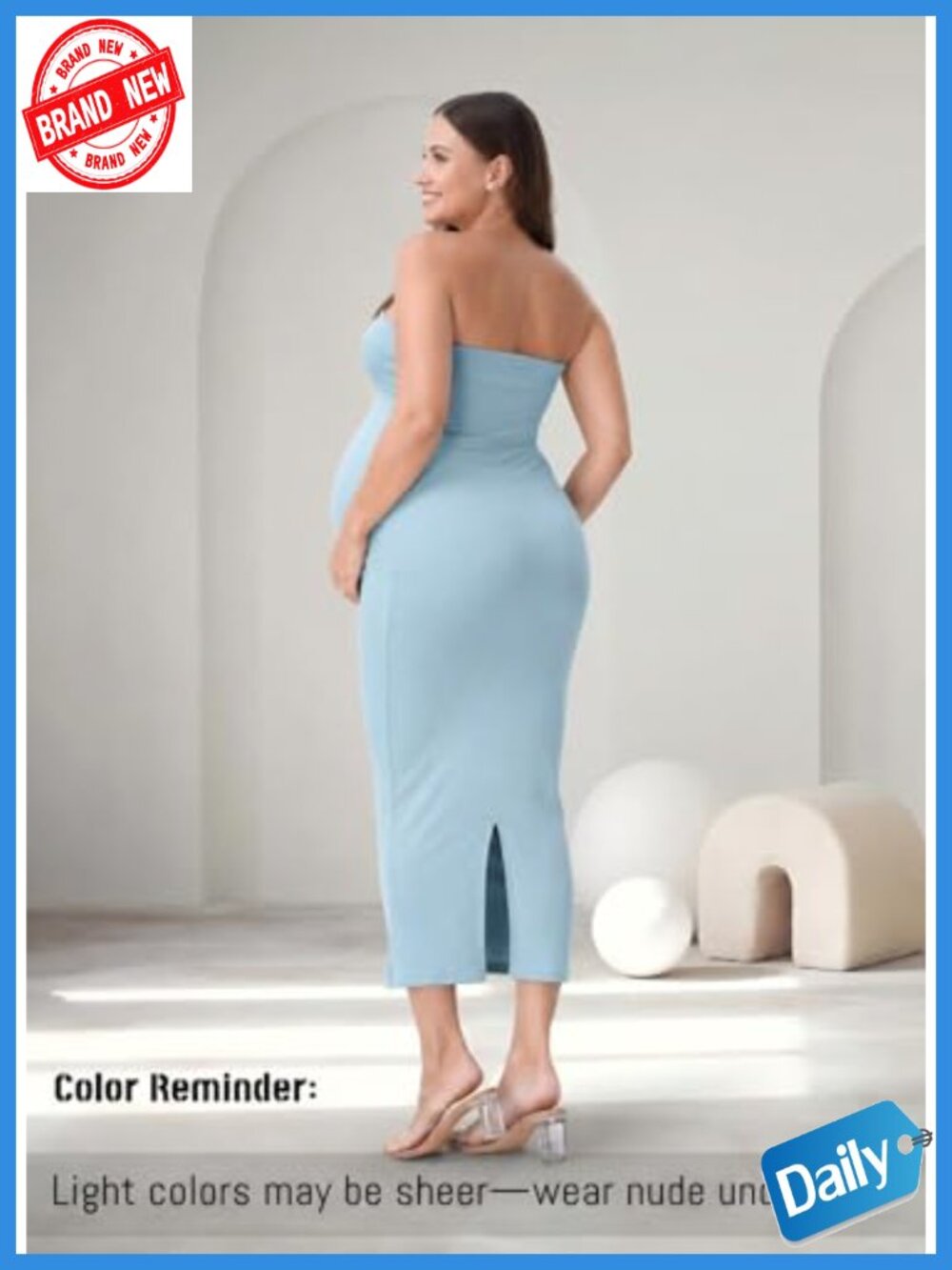 2 Piece Maternity Dress Cardigan Bodycon Strapless Maxi Dresses for Baby Shower - Picture 5 of 6